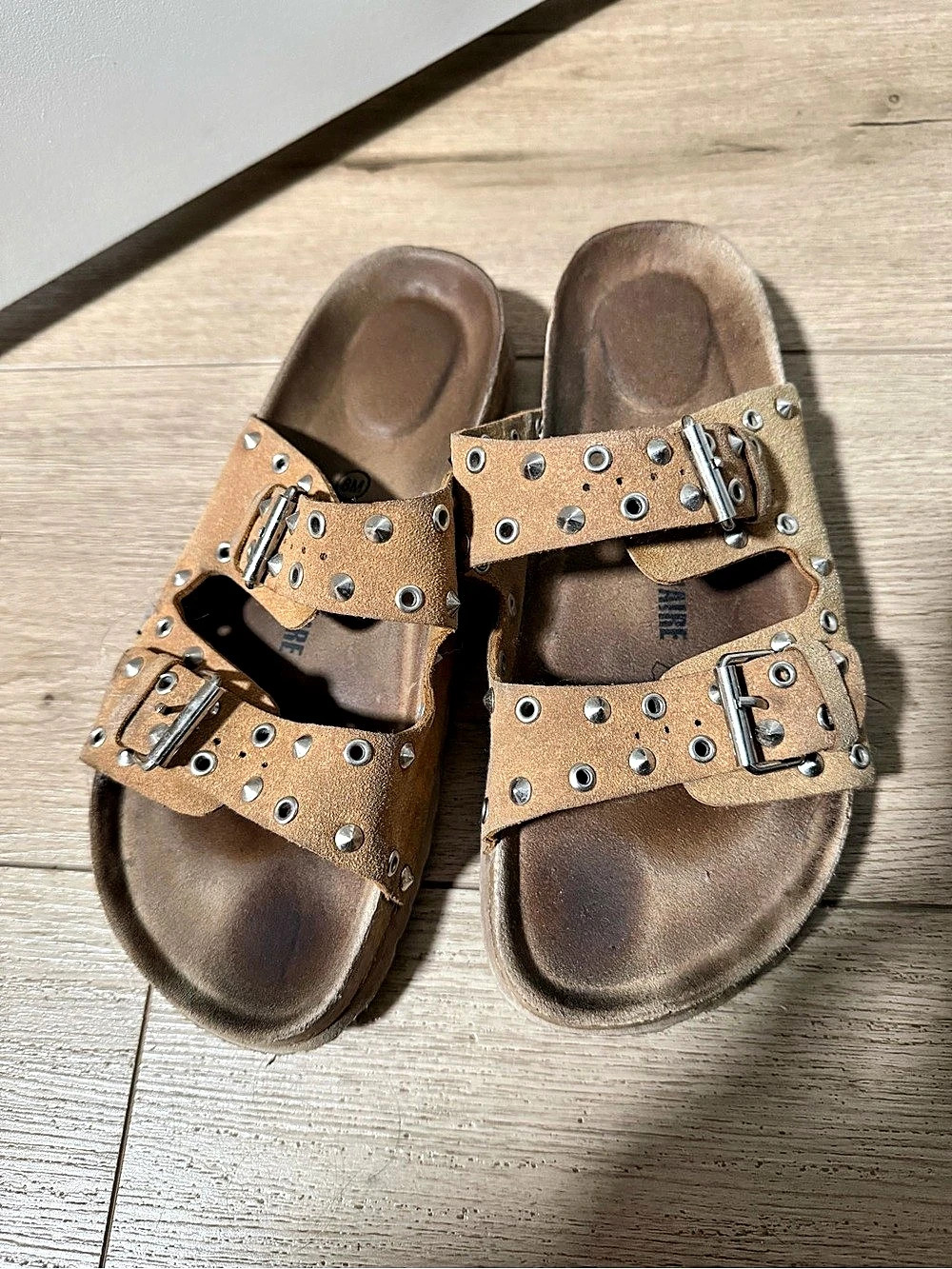 Cushionaire Tan Studded Double Buckle Sandals